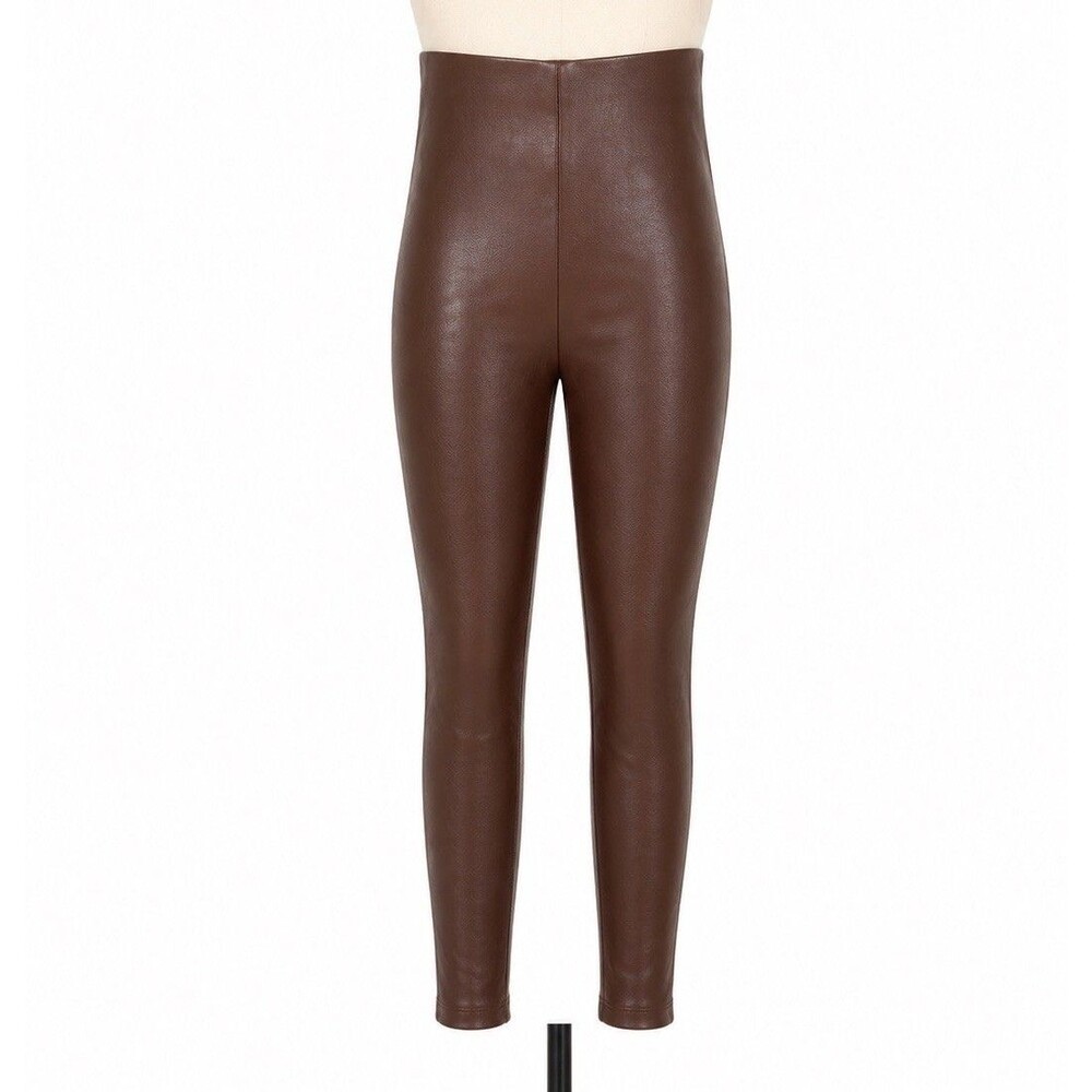 Aqua Womens Faux Leather Legging Pants Size XS Brown Stretch Full Length
